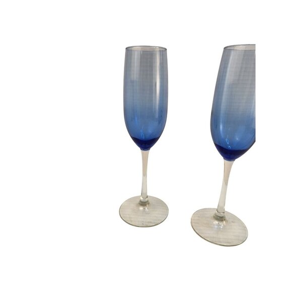 Blue Gradient Champagne Flutes Set Of 2 Elegant Tall Stemware Glasses Modern Cel - Picture 6 of 7